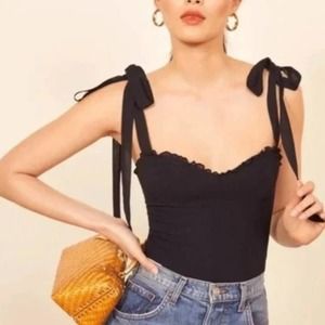 NEW Reformation Blanca Smocked Tie Shoulder